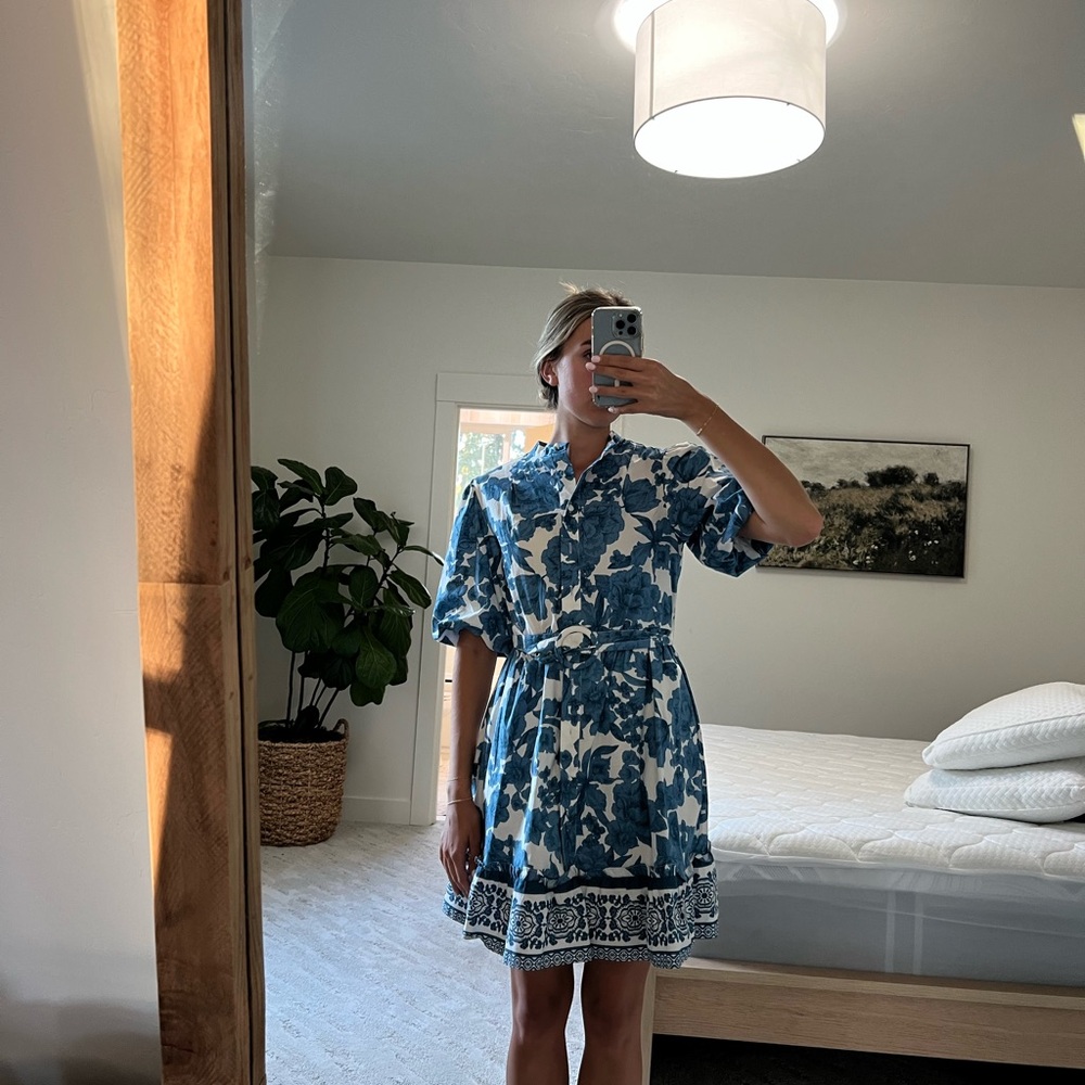 Joie Blue and White Patterned Mini Dress